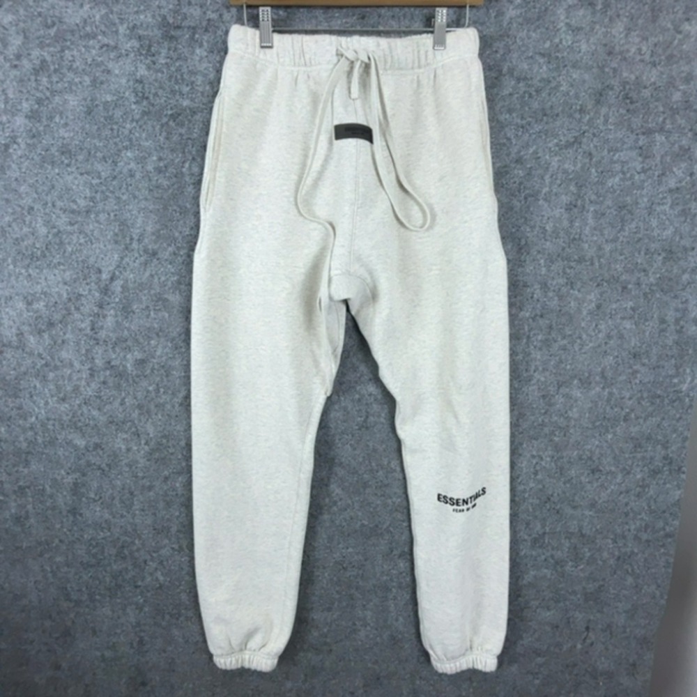 Fear Of God Essentials Sweatpants Mens Small Oatmeal Tapered Logo Fleece Joggers